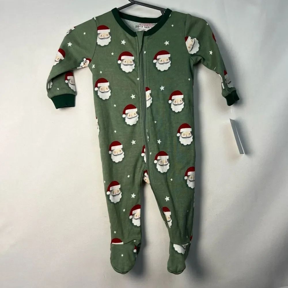 Petite Lem Green Santa Cotton Footie Sleep and Play NWT 2 way zip